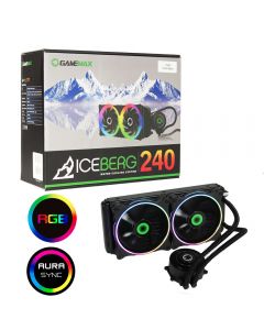 Game Max Iceberg 240mm Water Cooling System with 2 x 120mm ARGB Fans (Intel / AMD - inc.AM4), 3pin AURA Sync - GMX ICEBERG240ARGB