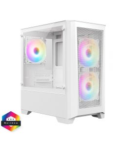 CiT Level 2 White Micro-ATX Case, 3x120mm RGB Fans, Glass Side