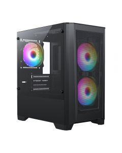 CiT Level 2 Black Micro-ATX Case, 3x120mm RGB Fans, Glass Side